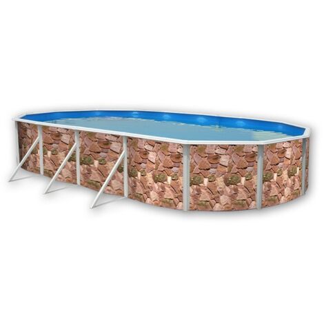 Kit piscine hors-sol acier Toi ROCALLA ovale 9.15 x 4.57 x 1.20m décor pierre (1/4)