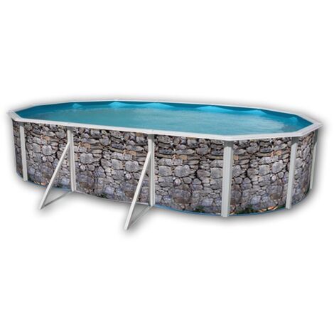Kit piscine hors-sol acier Toi PIEDRA GRIS ovale 6.40 x 3.66 x 1.20m décor pierre (1/4)
