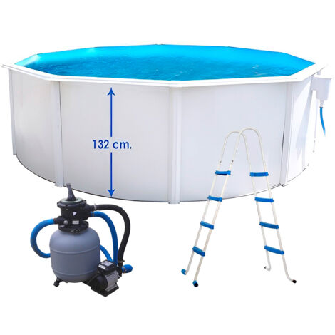 Piscine hors sol ronde Ø 460 x 132cm – Kit complet avec filtration sable 3,6m³/h – Échelle double 8 marches – Capacité 20.000 litres – TOI