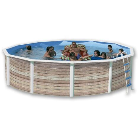 Kit piscine hors-sol acier Toi PINUS ronde Ø3.50 x 1.20m décor bois (1/4)