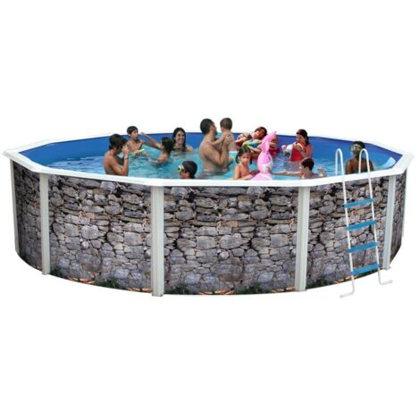 Kit piscine hors-sol acier Toi PIEDRA GRIS ronde Ø4.60 x 1.20m décor pierre (1/4)