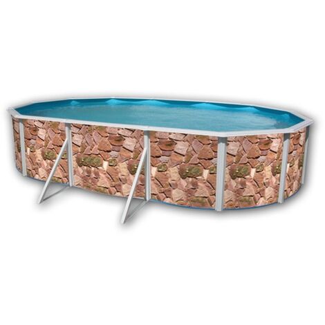 Kit piscine hors-sol acier Toi ROCALLA ovale 6.40 x 3.66 x 1.20m décor pierre (1/4)