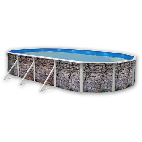 Kit piscine hors-sol acier Toi PIEDRA GRIS ovale 9.15 x 4.57 x 1.20m décor pierre (1/4)