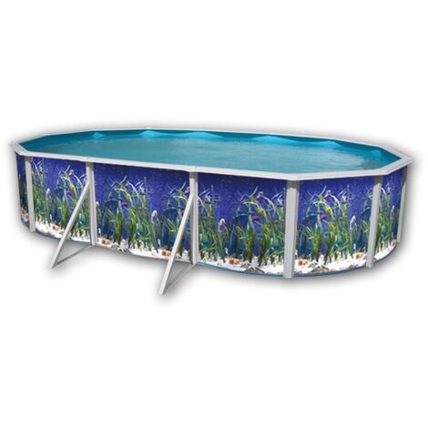 Kit piscine hors-sol acier Toi OCEANO ovale 6.40 x 3.66 x 1.20m décor aquatique (1/4)