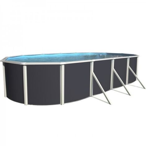 Kit piscine hors-sol acier Toi ANTHRACITE PRESTIGIO 120 ovale 730X366X120cm filtre à sable (1/5)