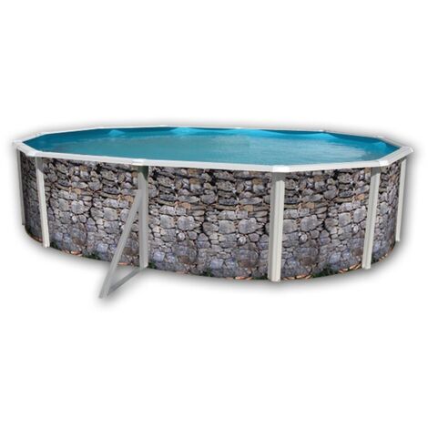 Kit piscine hors-sol acier ovale 5.50 x 3.66 x 1.20m – Décor pierre Stone Effect – Filtration à sable incluse – Volume 20m3 – TOI (1/4)