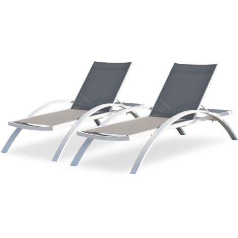 Dcb Garden – Lot de 2 bains de soleil empilables – Dossier réglable 5 positions – Armature aluminium – Assise textilène – Charge max 120 kg (1/7)