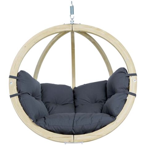 Fauteuil suspendu Globo CHAIR Amazonas anthracite – Bois d'épicéa – Ferrures métal galvanisé – Coussin 100% coton résistant intempéries – Ubiquiti (1/6)