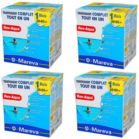 Mareva – Pack 4 mois traitement eau piscine 30 à 60m³ – Kit d'entretien simplifié – Non moussant – Protection bactériologique renforcée