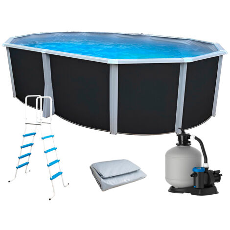 Kit piscine hors-sol acier Toi ANTHRACITE IBIZA ovale 550X366X132cm liner gris (1/5)