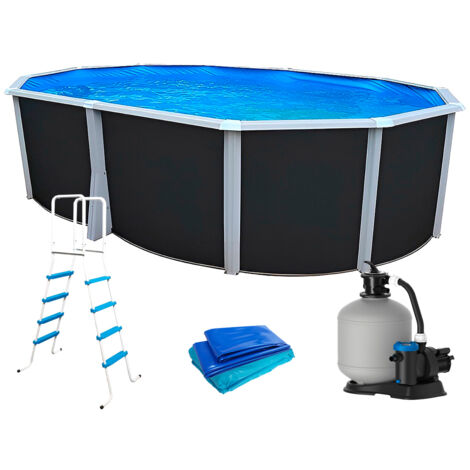 Kit piscine hors-sol acier Toi ANTHRACITE IBIZA ovale 550X366X132cm filtre à sable (1/5)