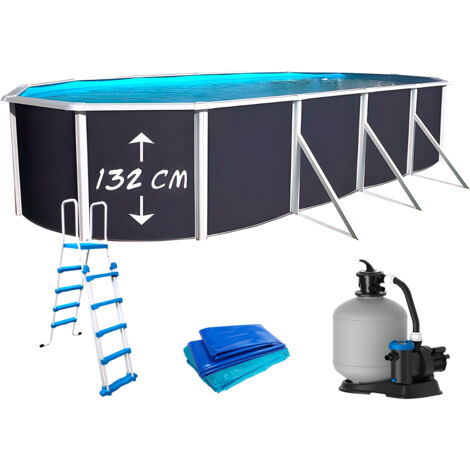 Kit piscine hors-sol acier Toi ANTHRACITE PRESTIGIO ovale 915X457X132cm filtre à sable (1/5)