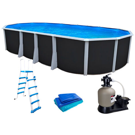 Kit piscine hors-sol acier Toi ANTHRACITE IBIZA ovale 945X457X132cm filtre à sable (1/5)