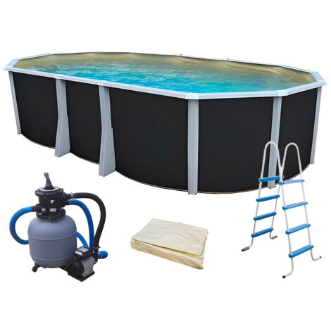 Kit piscine hors-sol acier Toi ANTHRACITE IBIZA COMPACT ovale 640X366X132cm liner beige (1/5)
