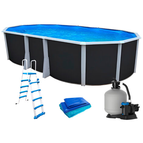 Kit piscine hors-sol acier Toi ANTHRACITE IBIZA ovale 640X366X132cm filtre à sable (1/5)