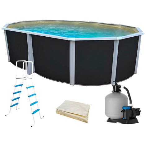 Kit piscine hors-sol acier Toi ANTHRACITE IBIZA ovale 550X366X132cm liner beige (1/5)