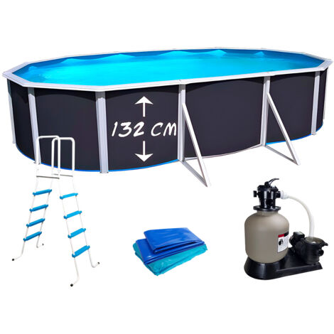 Kit piscine hors-sol acier Toi ANTHRACITE PRESTIGIO ovale 640X366X132cm filtre à sable (1/5)