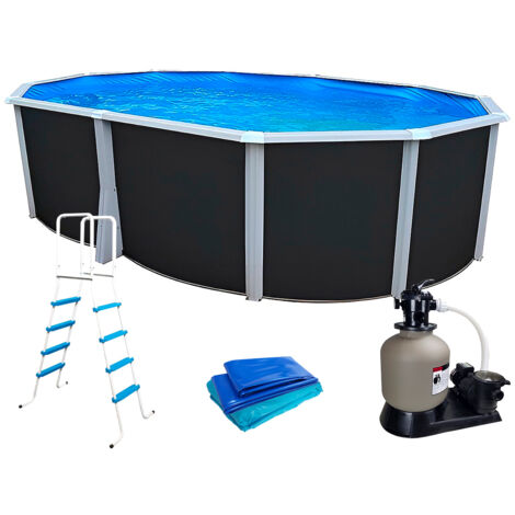 Kit piscine hors-sol acier Toi ANTHRACITE IBIZA PRESTIGIO ovale 550X366X132cm liner 0,60mm (1/5)