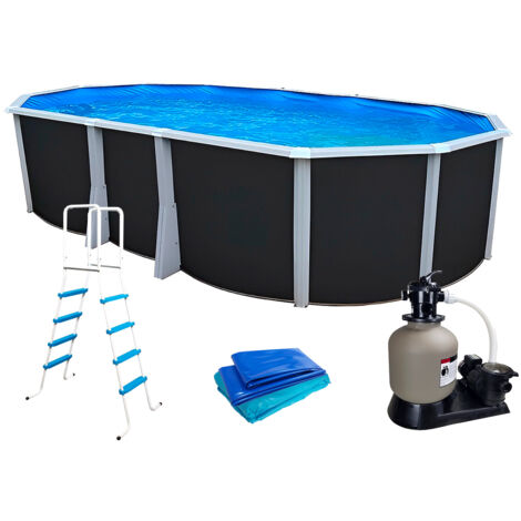 Kit piscine hors-sol acier Toi ANTHRACITE IBIZA PRESTIGIO ovale 640X366X132cm liner 0,60mm (1/5)