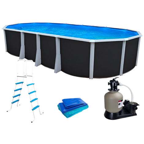 Kit piscine hors-sol acier Toi ANTHRACITE IBIZA ovale 730X366X132cm filtre à sable (1/5)
