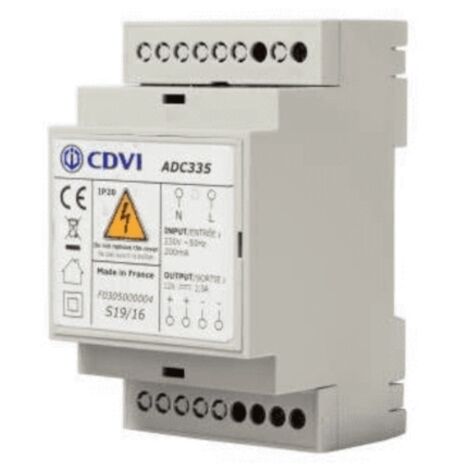 Bloc d'alimentation 12V 3A DC – Montage sur rail DIN 3 modules – Protection contre courts-circuits – ADC335 – Cdvi (1/6)
