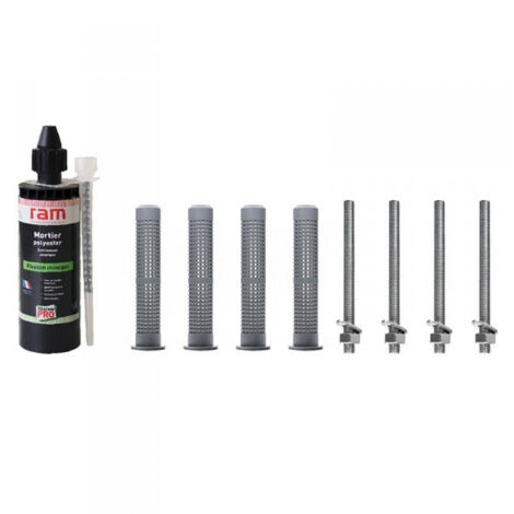 RAM – Kit de scellement chimique 170 ml – Fixation pour brique creuse et parpaing – 1 cartouche avec 4 tamis et accessoires