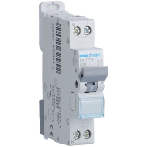 Hager - MHT716 - Disjoncteur 1P+N 4.5-6kA 16A B (1/3)