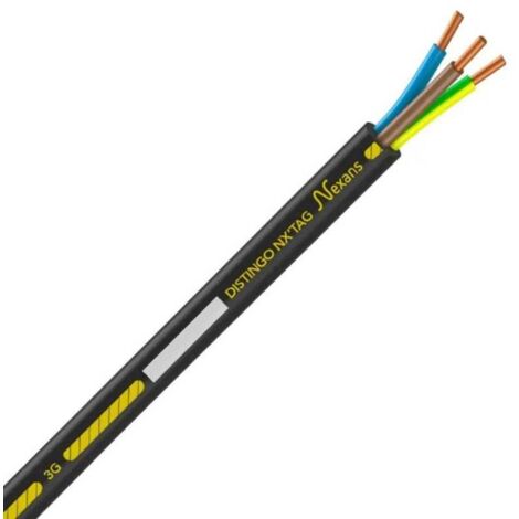 Nexans – Câble électrique rigide R2V 3G2,5 cuivre – Couronne 50m – Pour installations électriques en milieu humide – Classe 2 âme câblée rigide (1/3)