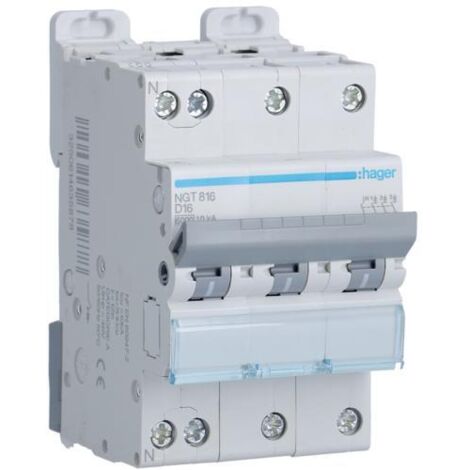 Hager   NGT816   Disjoncteur modulaire 3P plus N 6 10kA D 16A 3m