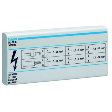 Hager – Bloc répartiteur 125A 4 pôles – Fixation sur rail DIN – Monobloc – Section conducteur 1.5-35 mm² – Pour installations électriques professionnelles
