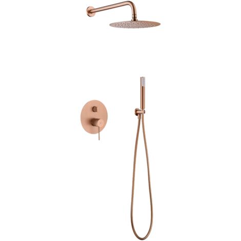Conjunto ducha monomando empotrado Line oro rosa cepillado