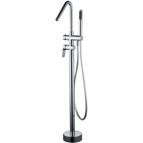IMEX grifería de banera y ducha de suelo en latón y zama cromada con cartucho cerámico Ø35 mm tubo flexible PVC y mando monocomando modelo Belgica Imex-BBEZ044