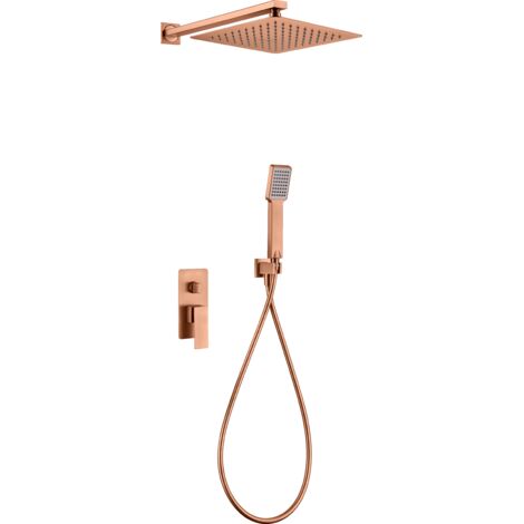 Conjunto de ducha monomando empotrado con mango y rociador acabado oro rosa cepillado Pisa de Imex