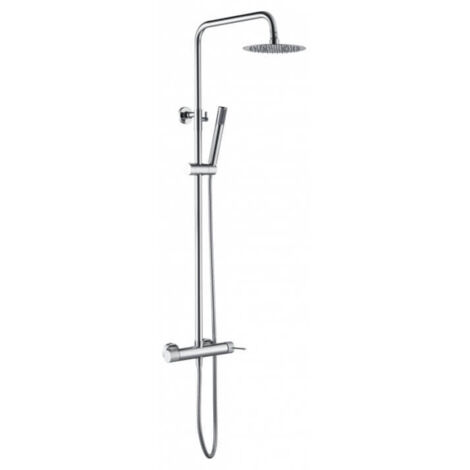 IMEX Set ducha monomando serie LINE cuerpo en latón acero y latón columna extensible alcachofa extraplano Ø20 antical cartucho cerámico Ø35mm cromada Imex-BDD038