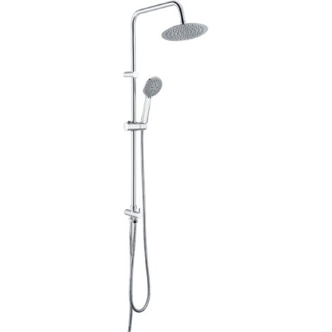 IMEX Columna de ducha mezcladora en acero y latón cromado con rociador Ø20 flexible manija y soporte deslizante modelo Europa Imex-BDE011