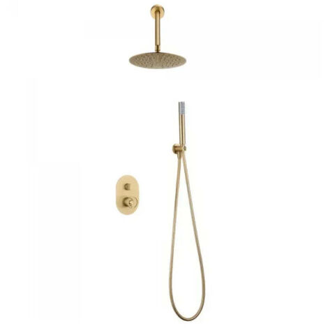 Conjunto ducha monomando empotrado Vesubio oro cepillado
