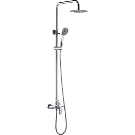 IMEX Set ducha monocomando serie URAL con cuerpo de latón cromado asta extensible rociador extraplano anticálcico acero y latón cromado Imex-BDG040 Ural