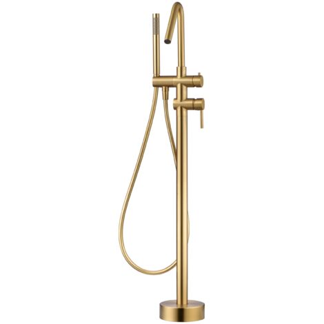 IMEX grifería de bano en acero y latón color oro con cartucho cerámico Ø35 mm tubo flexible PVC y mando empotrado a piso modelo CORCEGA Imex-BBECO1-OC