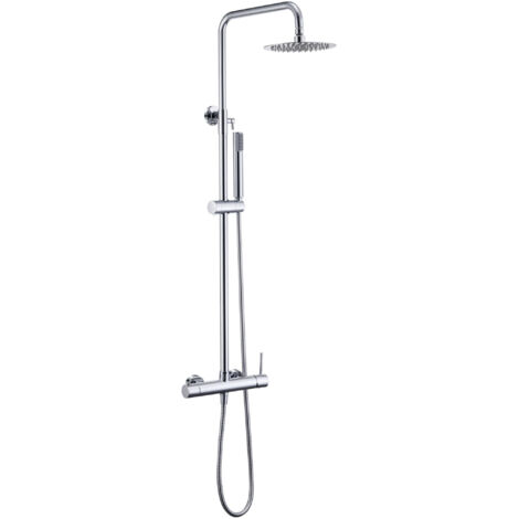IMEX Set de ducha monocomando cromado en acero y latón con asta extensible cartucho cerámico Ø35mm rociador extraplano anticalcáreo Ø20cm tubo y manilla - Monza Imex-BDM039