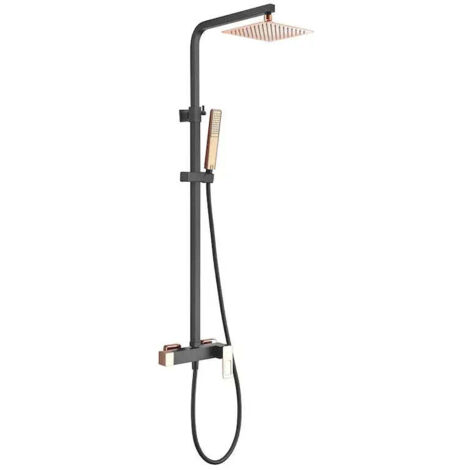 Columna de ducha con un diseño moderno y un acabado negro mate y oro rosa Suecia de Imex
