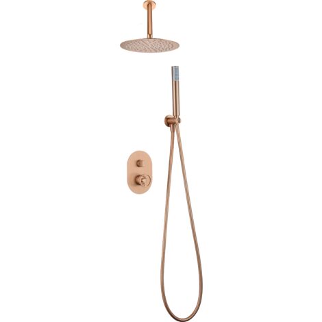 Conjunto ducha monomando empotrado Vesubio oro rosa cepillado