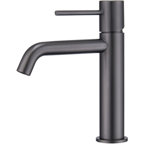 IMEX Miscelatore monocomando para lavabo acabado black gun metal en latón y zama con cartucho cerámico Ø26mm y tubos flexibles Serie Monza modelo Imex-BDM039-1BGM