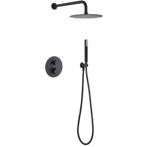Conjunto de grifo termostático empotrado de 2 vías y ducha de mano con acabado negro mate Monza de Imex