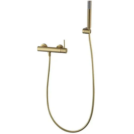 Conjunto de grifo monomando con ducha de mano fabricados en latón con acabado oro cepillado Monza de Imex