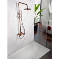 Barra de ducha monomando extensible de acero inoxidable con acabado oro rosa cepillado Olimpo de Imex