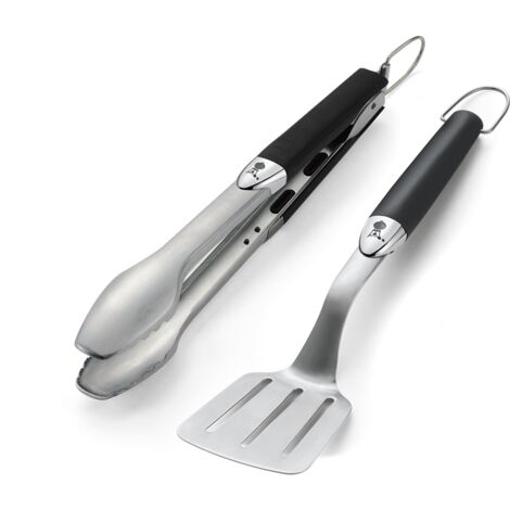Weber – Kit d'ustensiles premium barbecue – 2 pièces en acier inoxydable – Pince et spatule résistantes aux hautes températures – Faciles à nettoyer