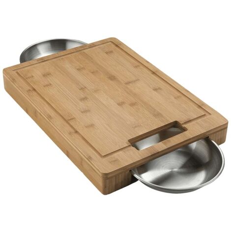 Napoleon – Planche à découper en bambou 49 x 35 cm avec 2 bols inox – Rigole pour jus – Conçue pour découpe précise et facile (1/6)