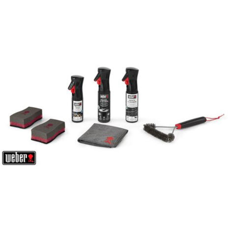 Kit de nettoyage pour barbecue à charbon émaillé – Brosse inox, spray nettoyant, éponges et chiffon microfibre – Entretien rapide et efficace
