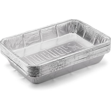 Weber – Barquettes en aluminium 6416 – Lot de 10 grandes barquettes pour cuisson indirecte – Récupération des jus – Compatible barbecue 47/57 cm