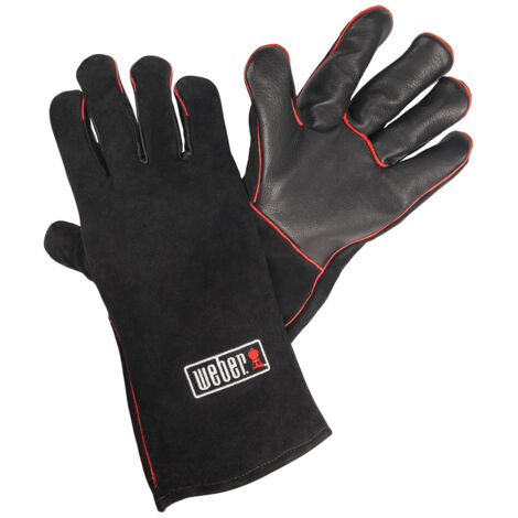 Weber – Gants de protection en cuir pour barbecue – Longueur 40 cm – Revêtement souple pour meilleure prise – Protection avant-bras